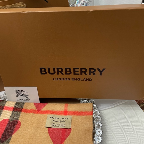 NIB BURBERRY CHECK SCARF 100% CASHMERE WITH GIFT BOX AND SHOPPING BAG - Picture 3 of 7